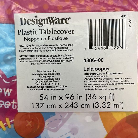 DESIGNWARE LALALOOPSY Plastic Table Covers X2 Girl Birthday Party 54”X96” New - Picture 4 of 4